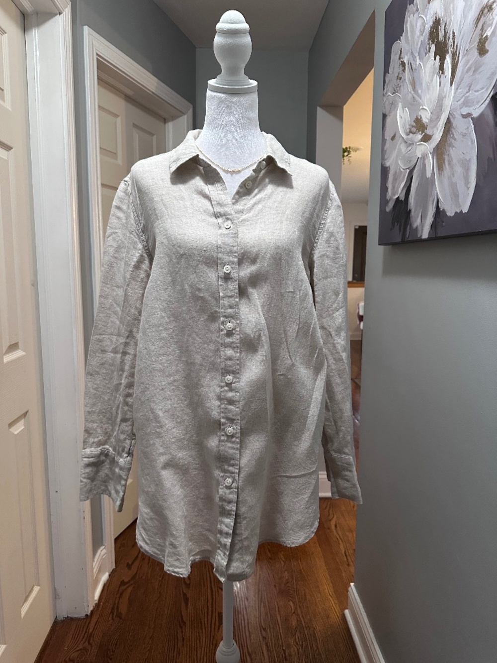 Talbots Cream Classy Chic Old Money Linen Button Down Long Sleeve